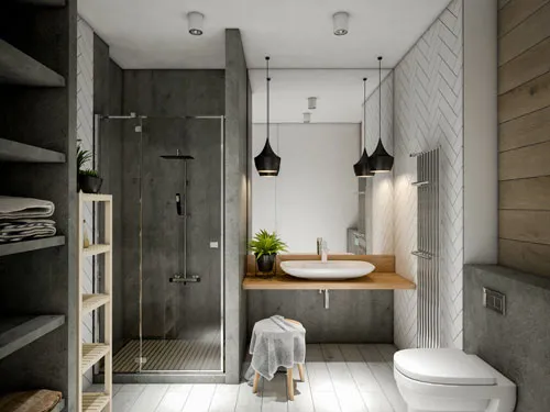 A photo of a spacious bathroom