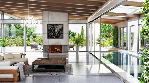 A house with a spacious room inside